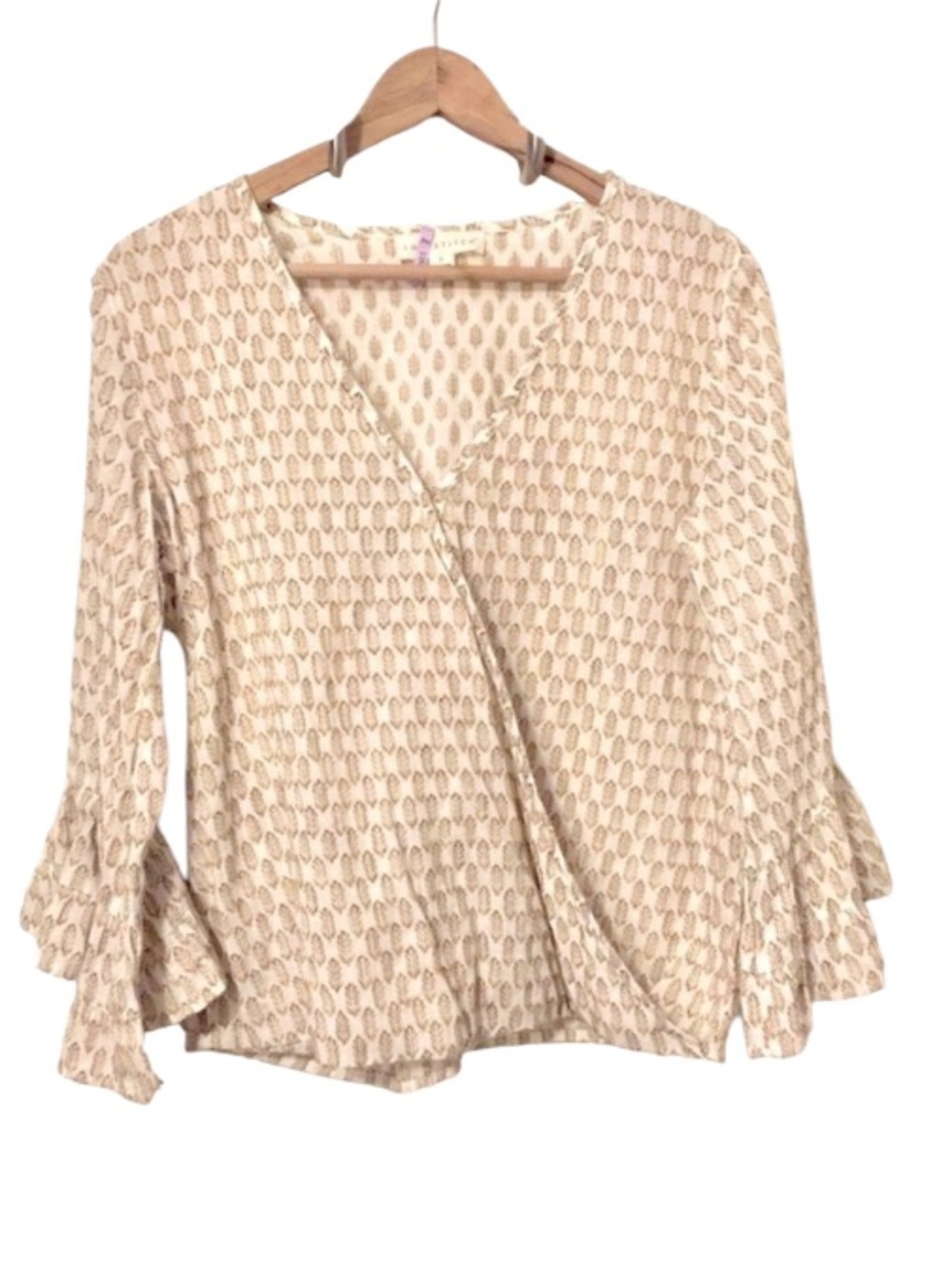 Lovestitch Womens Faux Wrap Bell-sleeve V Neck Print Fabric Blouse Top S